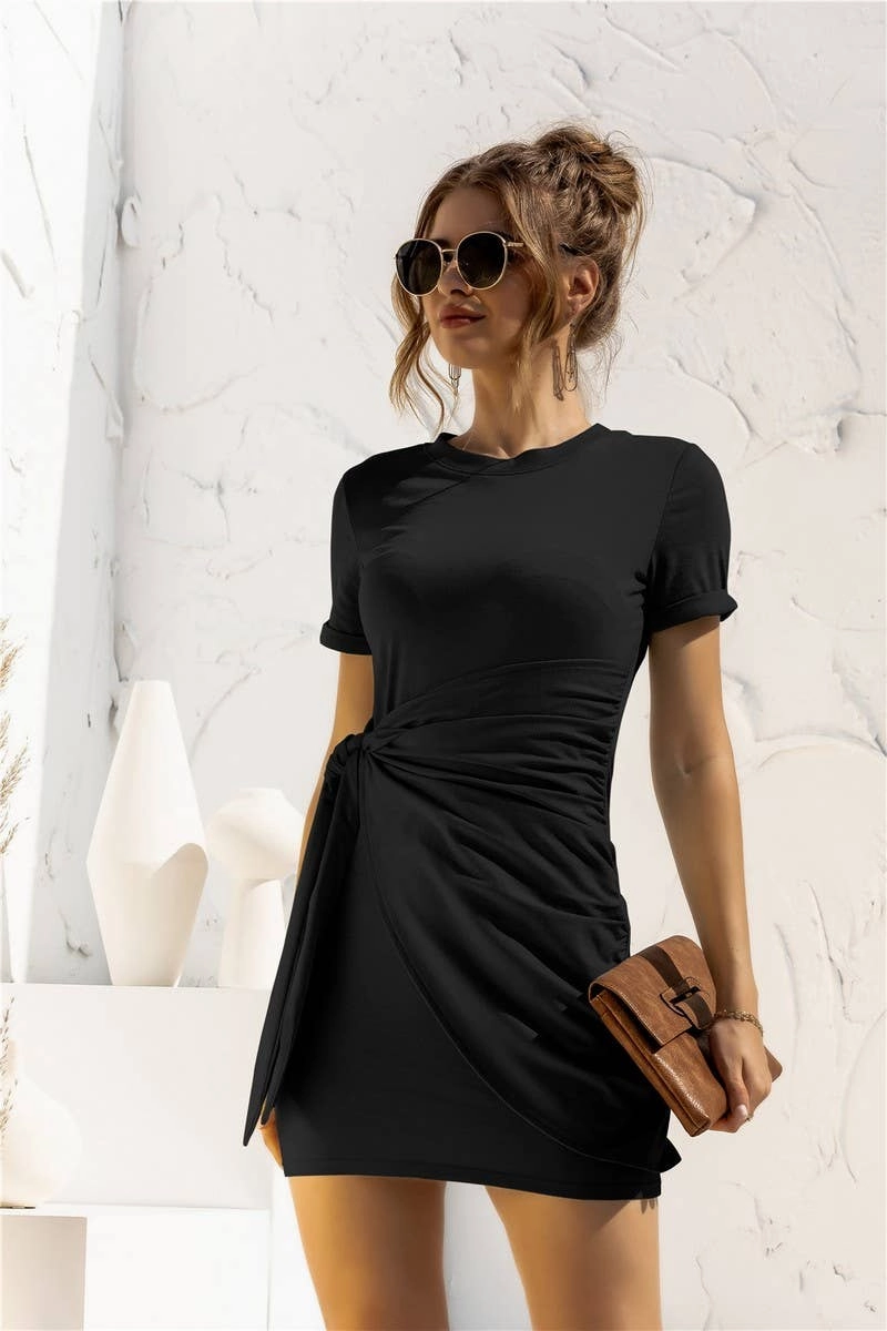 Flattering Waistband Fit Minimal Fit DESIGN SENSE LACE UP SHORT SLEEVED DRESS_CWDSD2628
