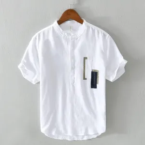 Designer new arrival short sleeve cotton and linen shirt men 3XL S5055881