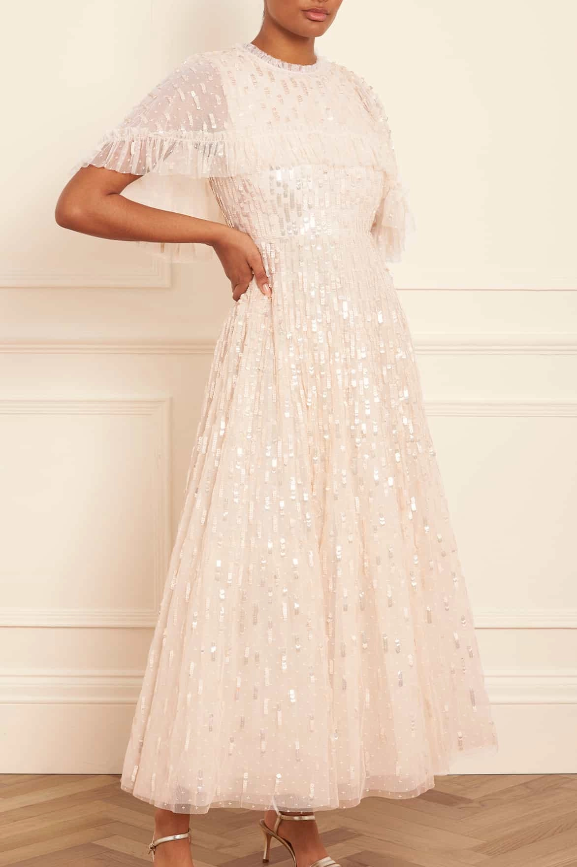 WrinkleResistantFinish Simplistic Mood Sequin Dash Cape Ankle Gown