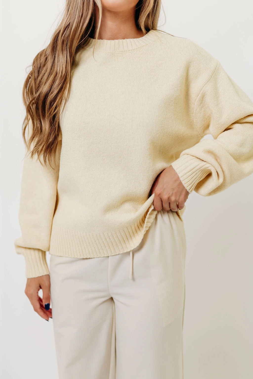 Brushed Microfiber Surface Layered Collar System Desiree Sweater in Mellow Yellow
