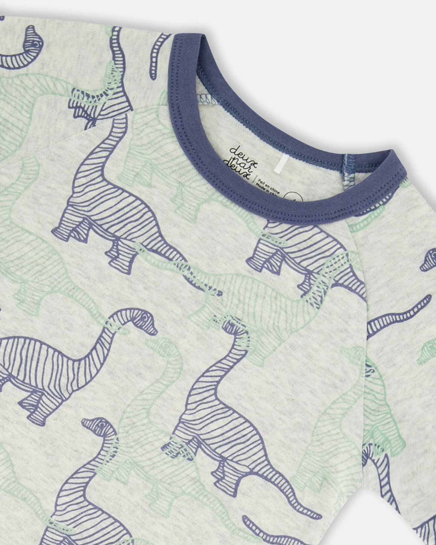 Deux par Deux Boy's Organic Cotton Two Piece Short Heather Beige Printed Dinosaurs Pajama Set