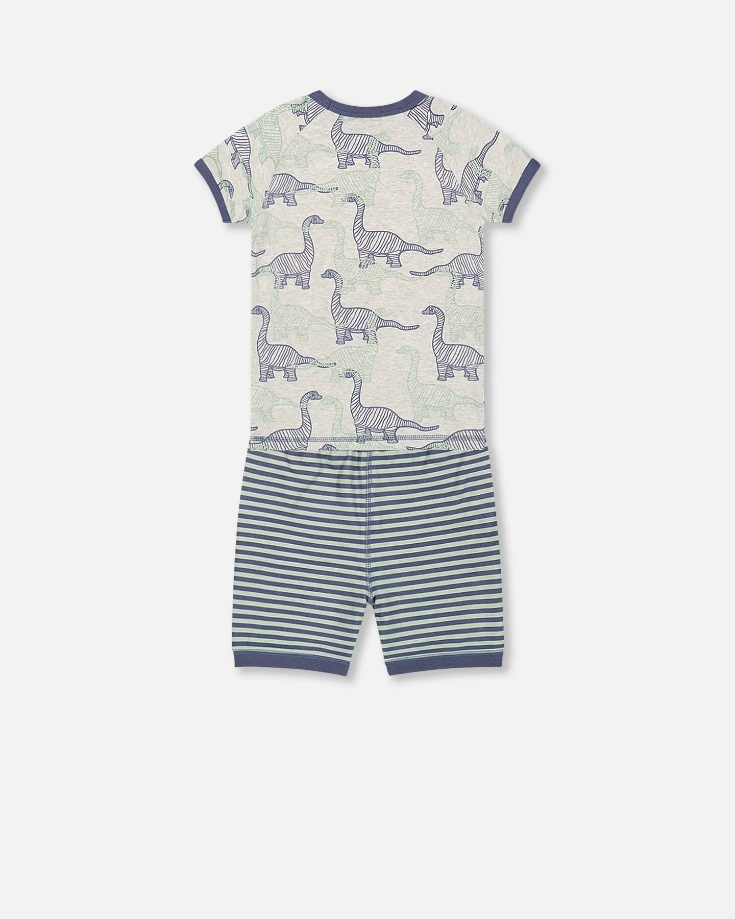Deux par Deux Boy's Organic Cotton Two Piece Short Heather Beige Printed Dinosaurs Pajama Set