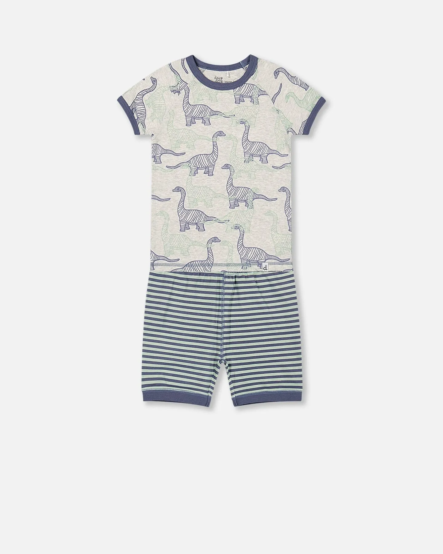 Deux par Deux Boy's Organic Cotton Two Piece Short Heather Beige Printed Dinosaurs Pajama Set