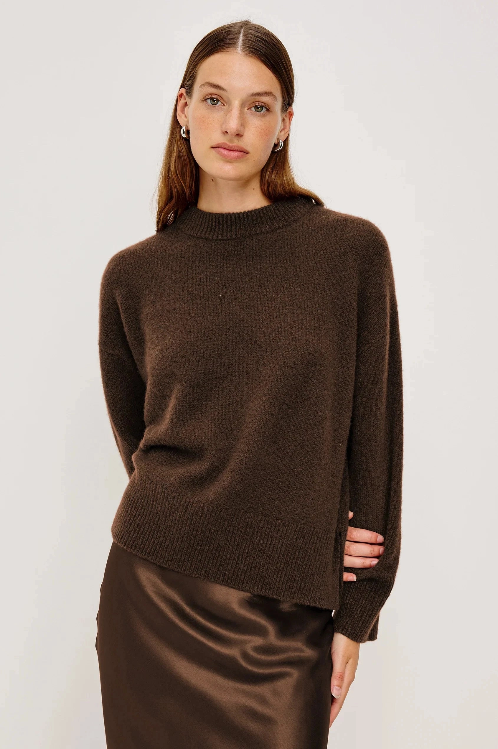 Miranda Sweater Chocolate Lightweight Weave Material