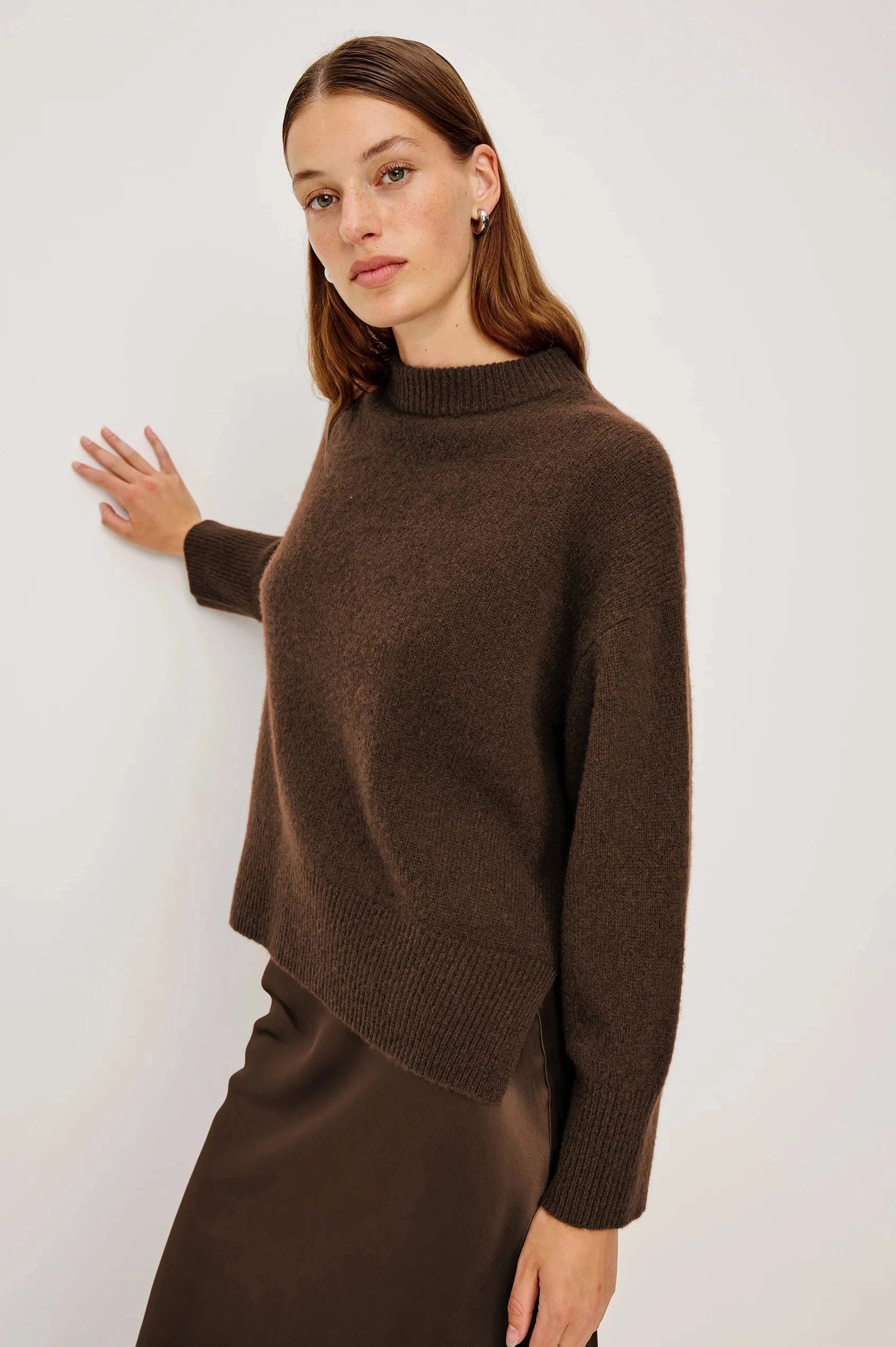 Miranda Sweater Chocolate Contrast Stitch Accent