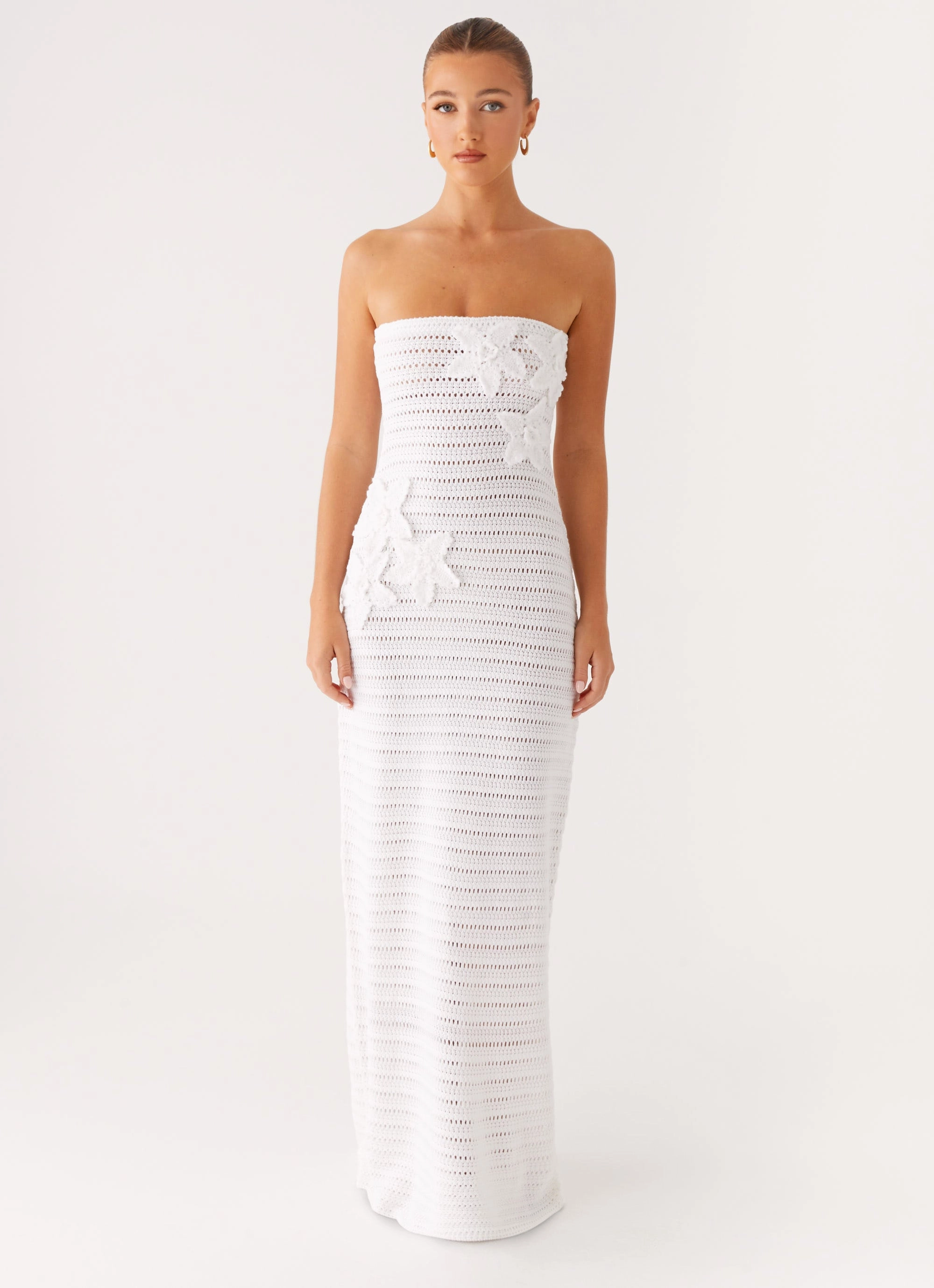 Diaz Crochet Maxi Dress - White Smooth Finish