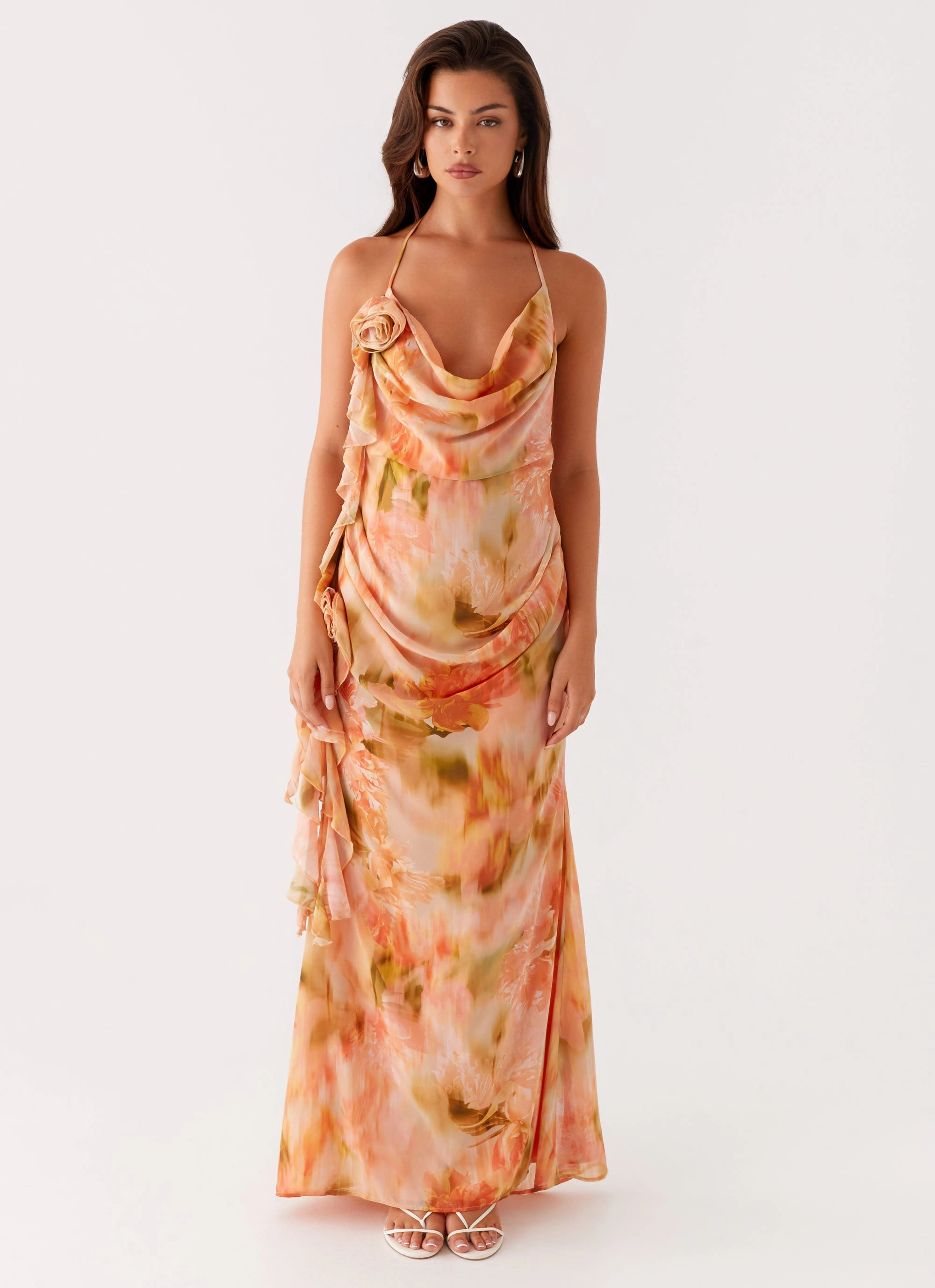 Cozy and Comfortable Diedre Rose Strappy Maxi Dress - Sunset Floral