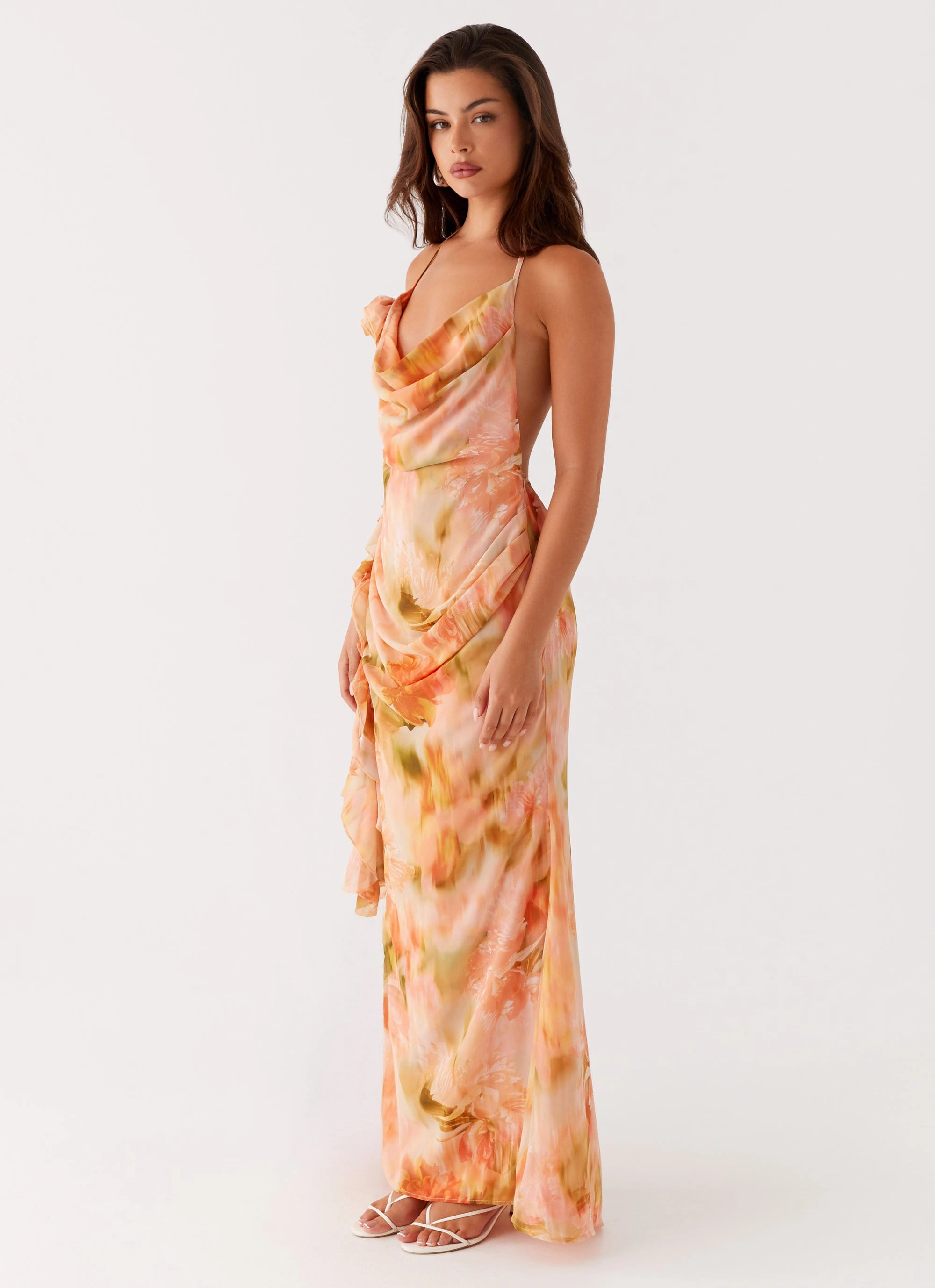 Gloss Finish Diedre Rose Strappy Maxi Dress - Sunset Floral