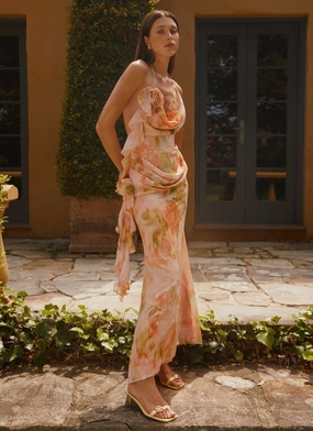 Diedre Rose Strappy Maxi Dress - Sunset Floral Delicate Lines
