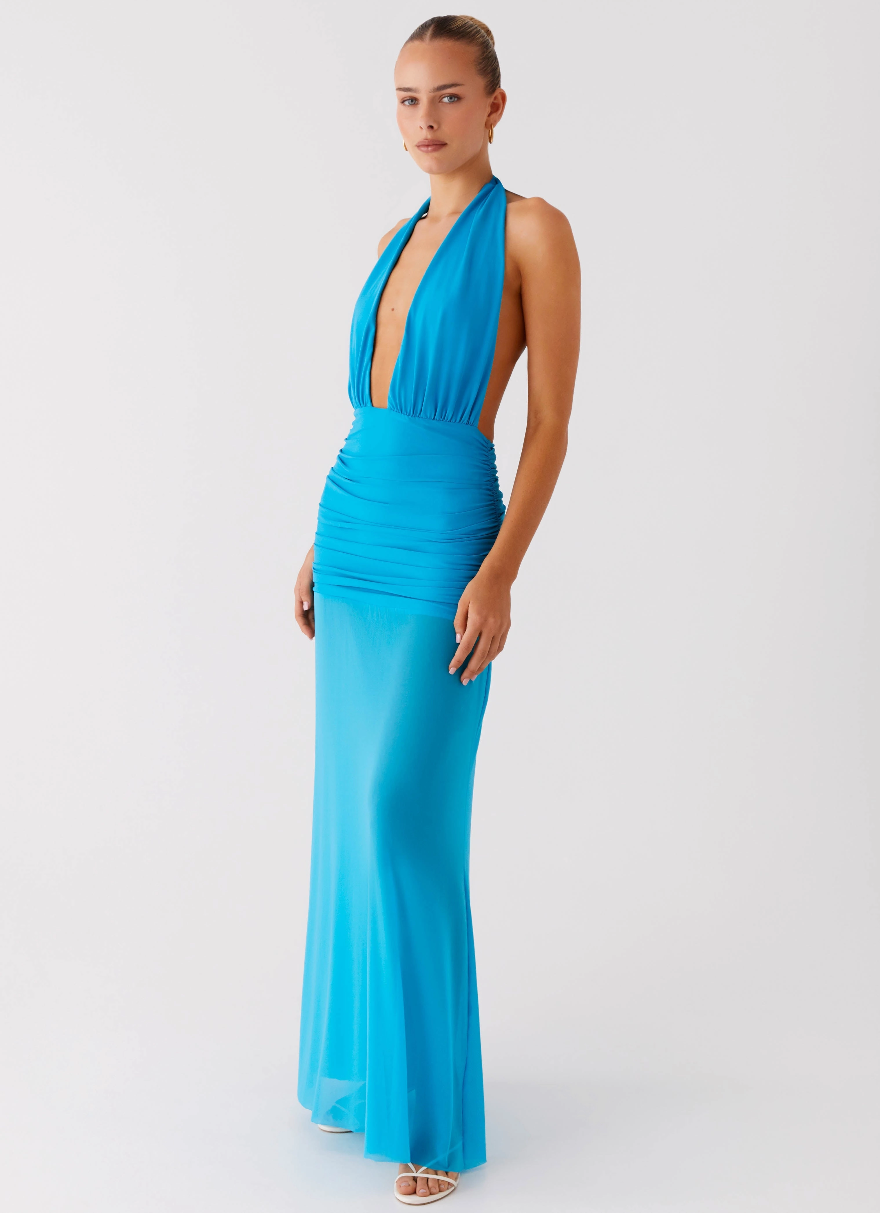 Dilemma Halter Maxi Dress - Turquoise Blue Casual Fit