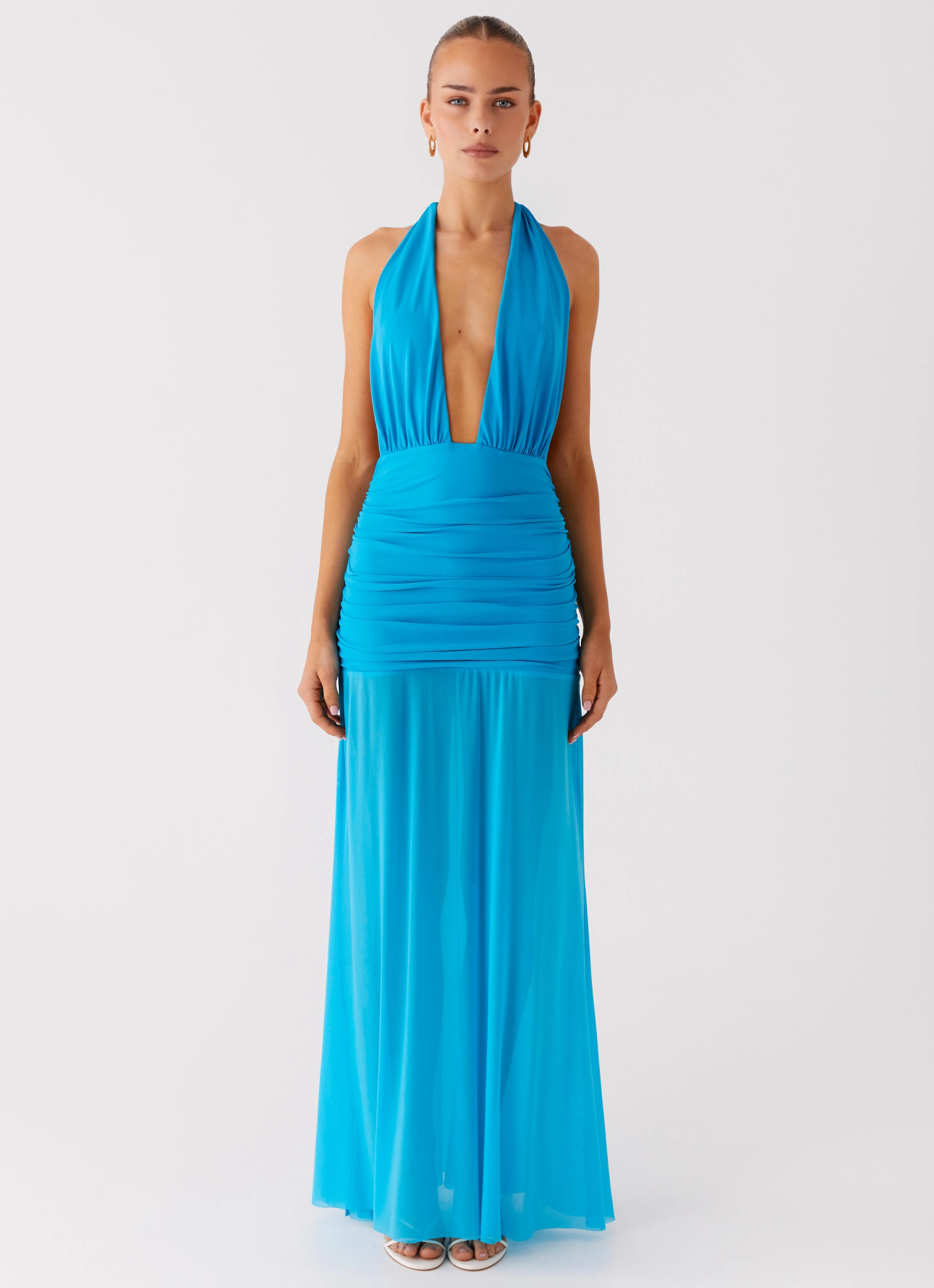 boho vibe Comfortable casual dress Dilemma Halter Maxi Dress - Turquoise Blue