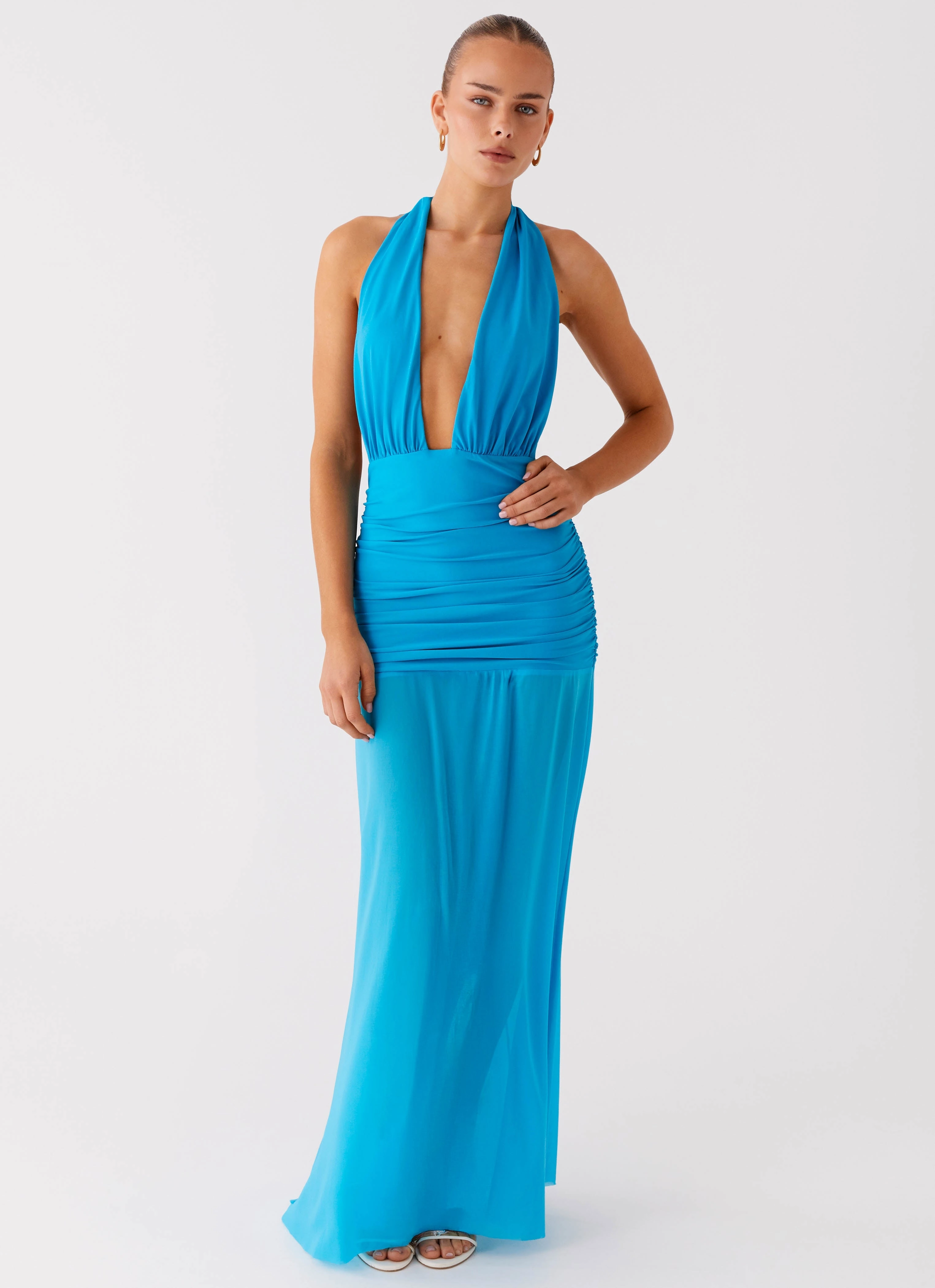 Minimal Aesthetic Daily Favorite Dilemma Halter Maxi Dress - Turquoise Blue