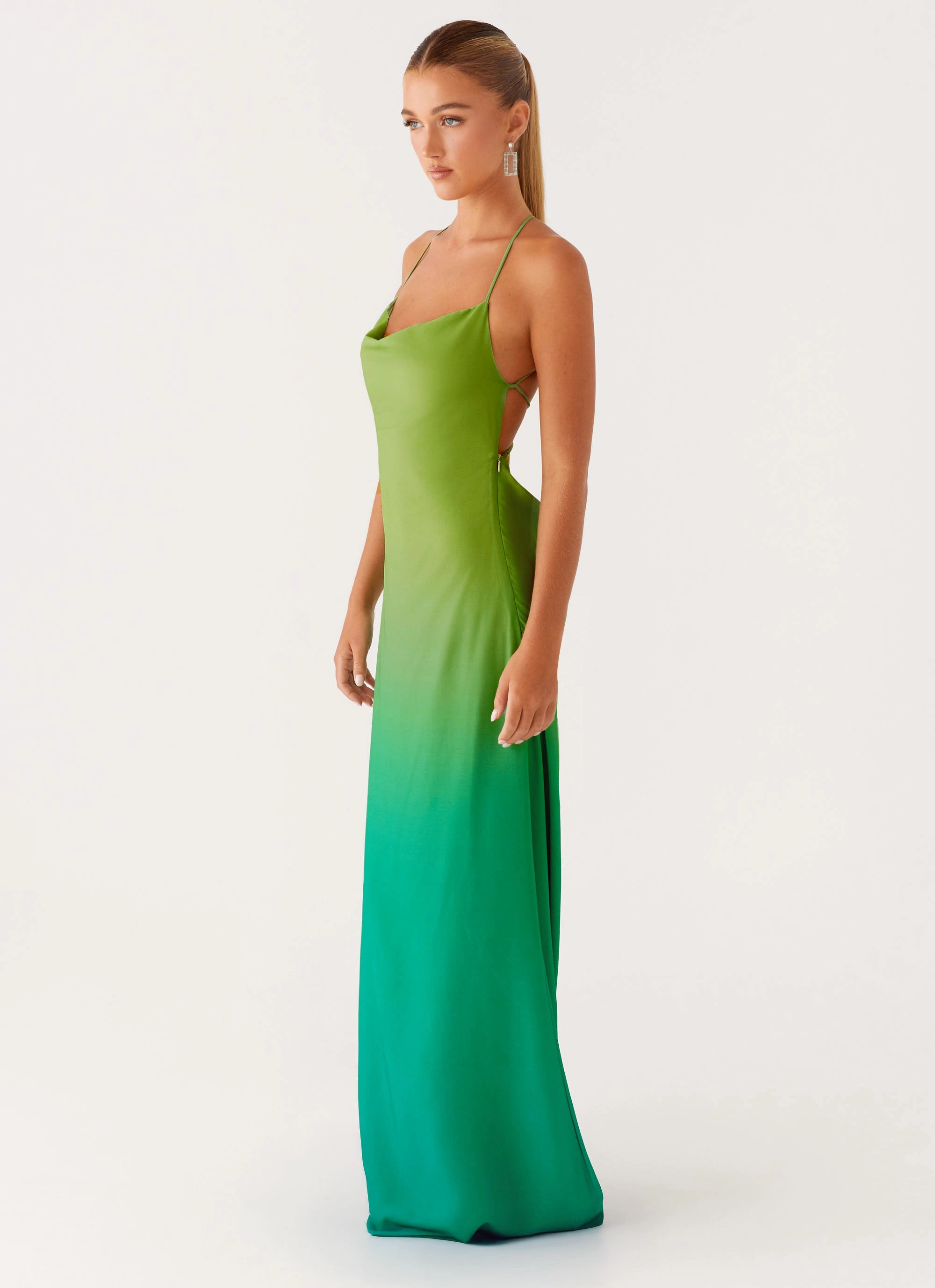 Bishop-Sleeve Opposites Attract Maxi Dress - Green Ombre