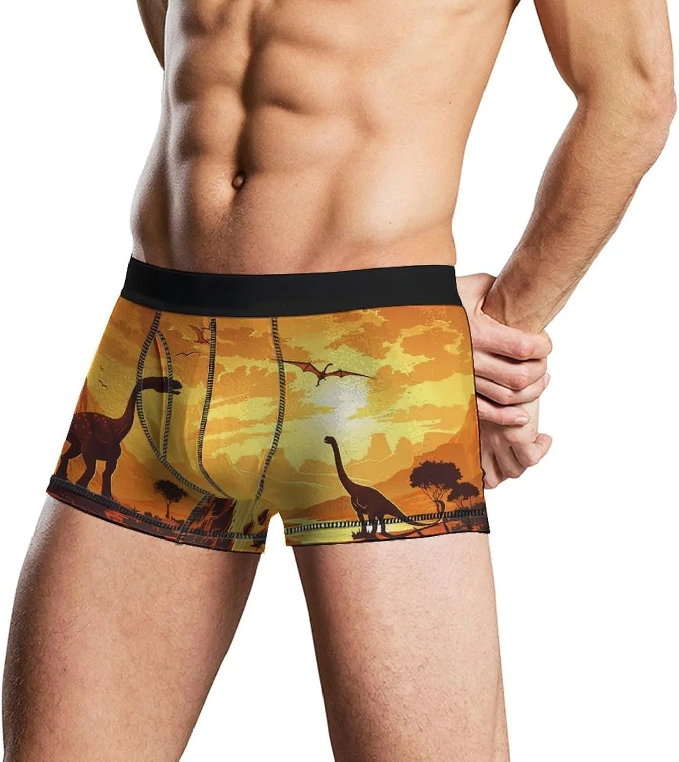 Dinosaur Mens Boxer Brief Funny Underwear Trunks Breathable Soft Printed Shorts