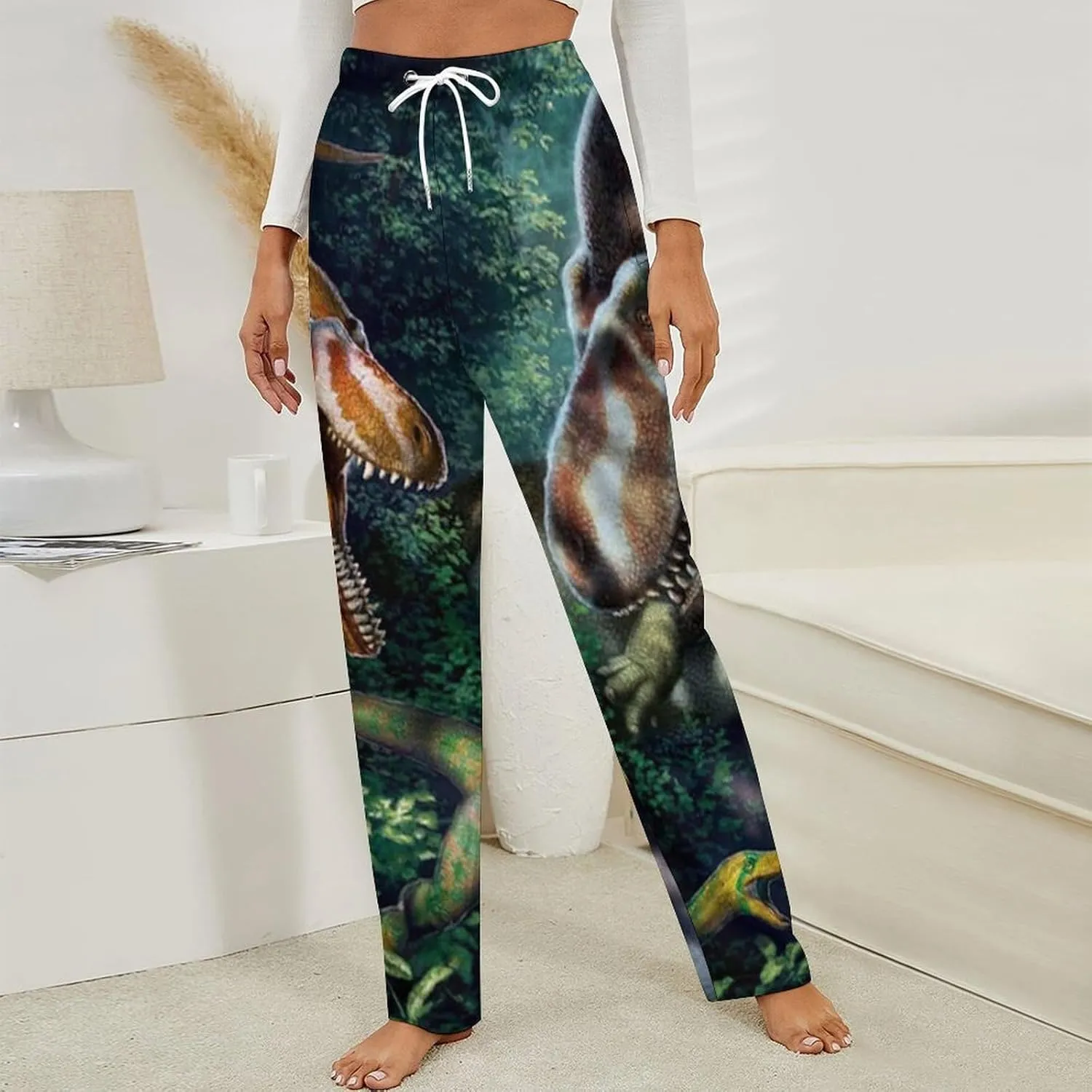 Dinosaur Women's Flannel Pajama Pants Fleece Lounge Sleep Bottoms PJ