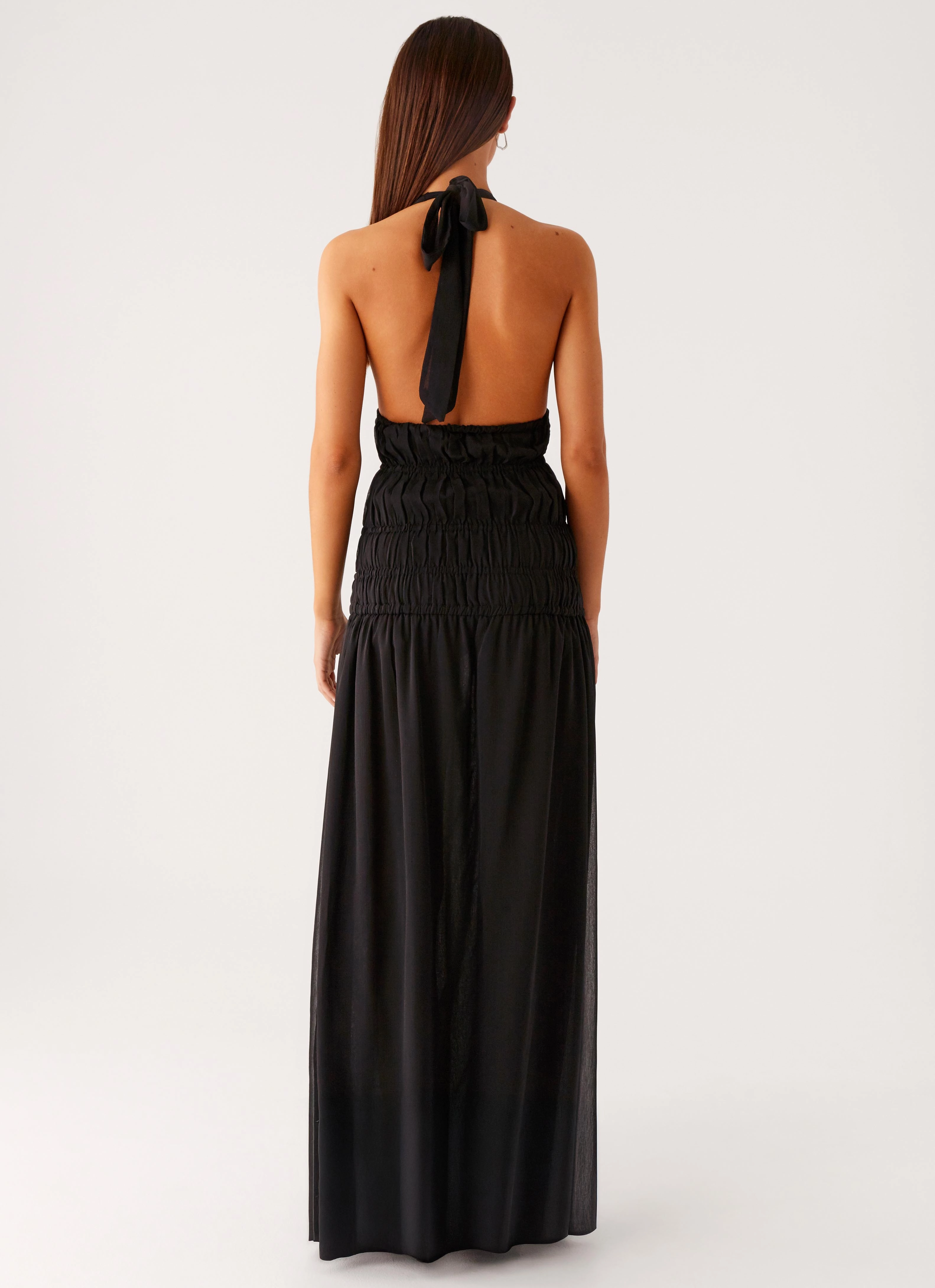 Dione Halter Maxi Dress - Black ruffle trim Event Favorite