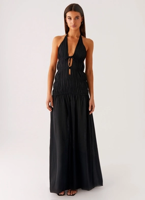 Dione Halter Maxi Dress - Black Light Wrap Semi Fit