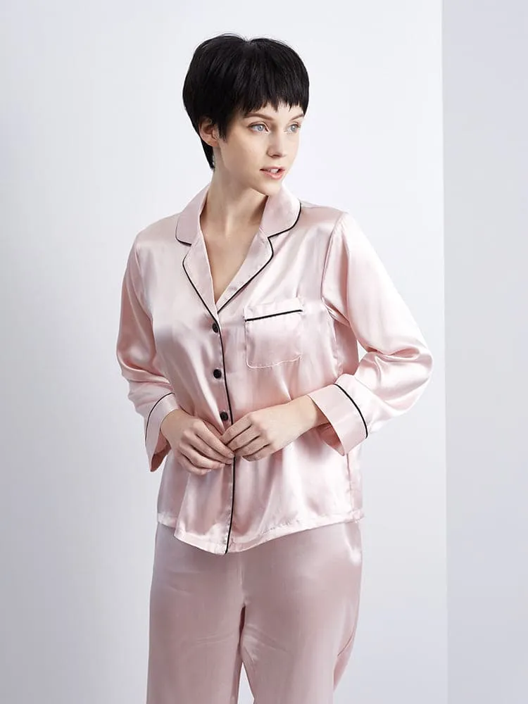 DISANGNI Ladies Silk Pajamas Comfortable Two-piece Long Sleeve 100% Mulberry Silk 22 Momme Real Mulberry Silk Pajamas Ladies
