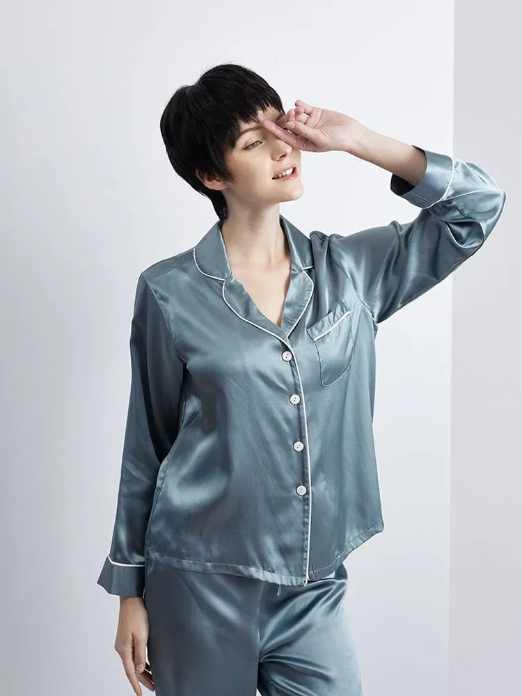 DISANGNI Ladies Silk Pajamas Comfortable Two-piece Long Sleeve 100% Mulberry Silk 22 Momme Real Mulberry Silk Pajamas Ladies