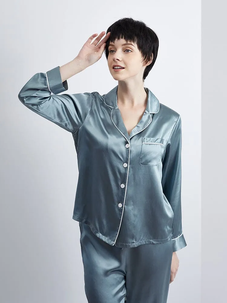 DISANGNI Ladies Silk Pajamas Comfortable Two-piece Long Sleeve 100% Mulberry Silk 22 Momme Real Mulberry Silk Pajamas Ladies