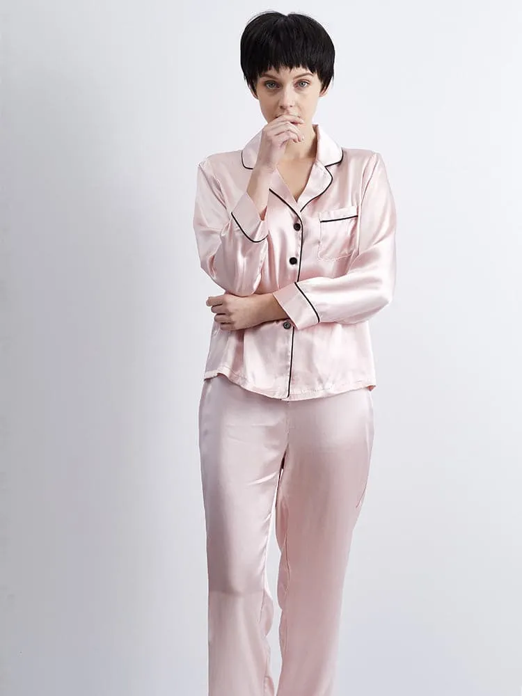 DISANGNI Ladies Silk Pajamas Comfortable Two-piece Long Sleeve 100% Mulberry Silk 22 Momme Real Mulberry Silk Pajamas Ladies