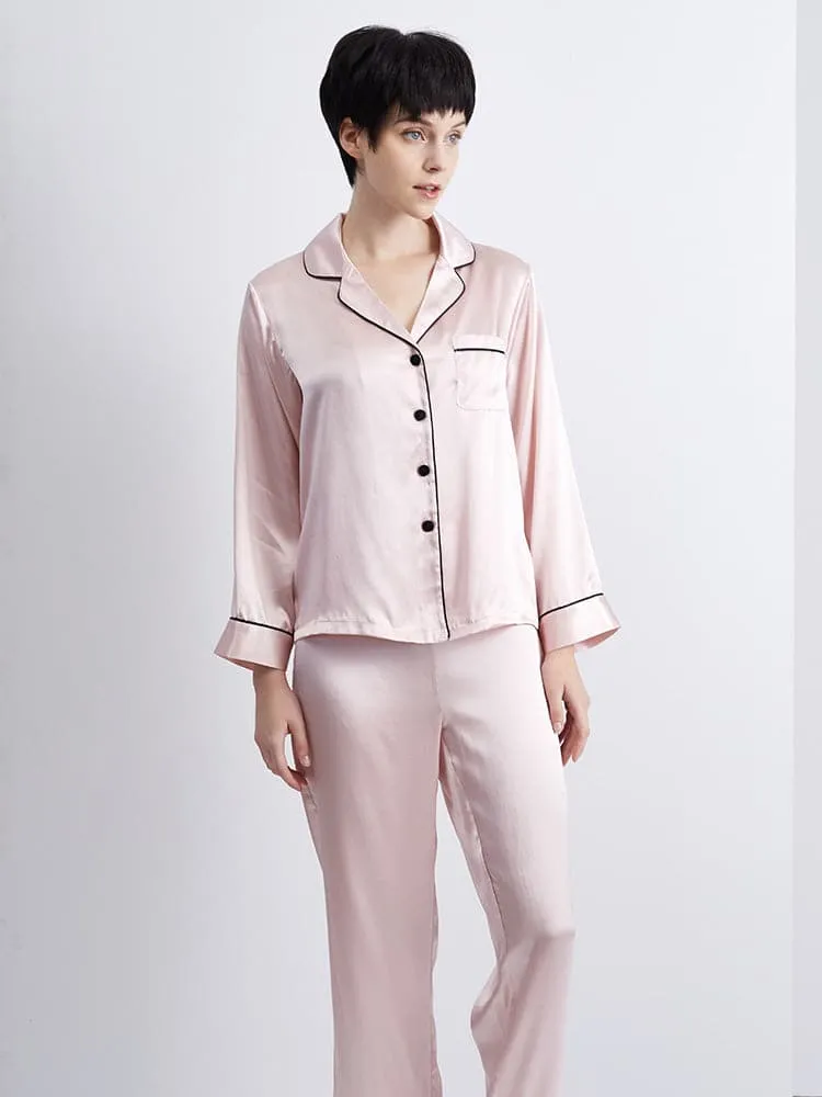 DISANGNI Ladies Silk Pajamas Comfortable Two-piece Long Sleeve 100% Mulberry Silk 22 Momme Real Mulberry Silk Pajamas Ladies