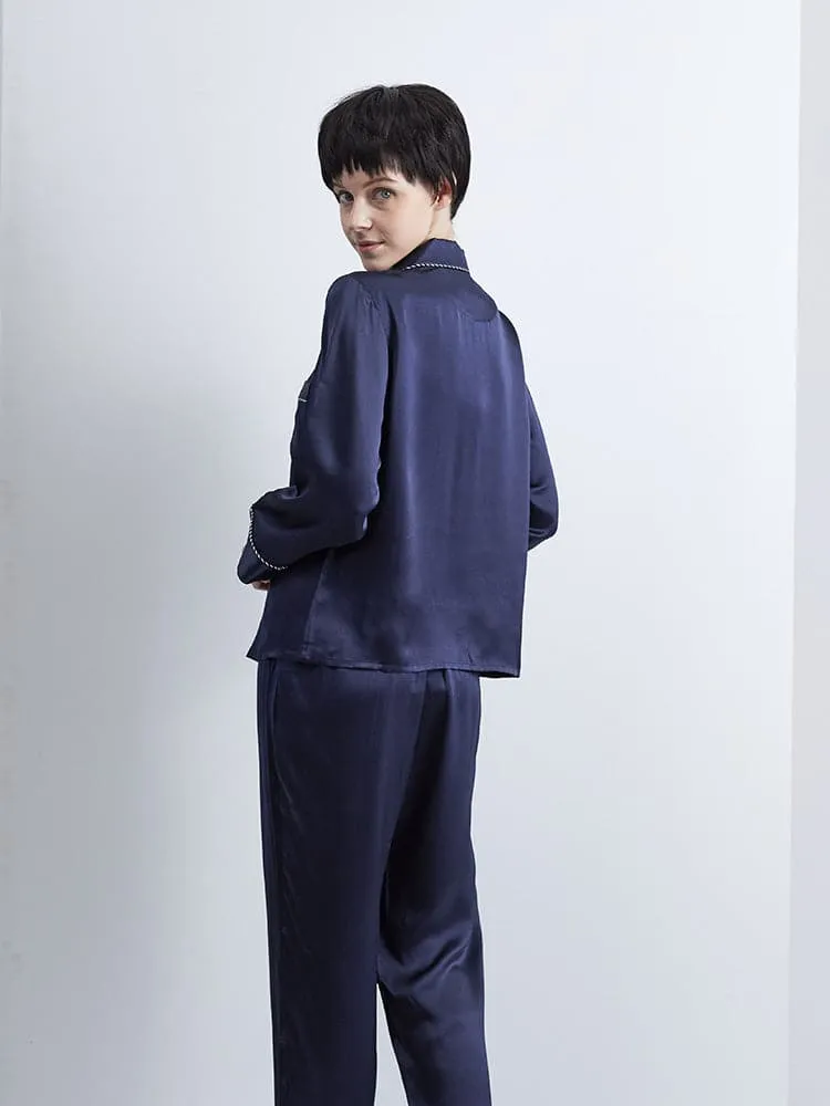 DISANGNI Ladies Silk Pajamas Comfortable Two-piece Long Sleeve 100% Mulberry Silk 22 Momme Real Mulberry Silk Pajamas Ladies