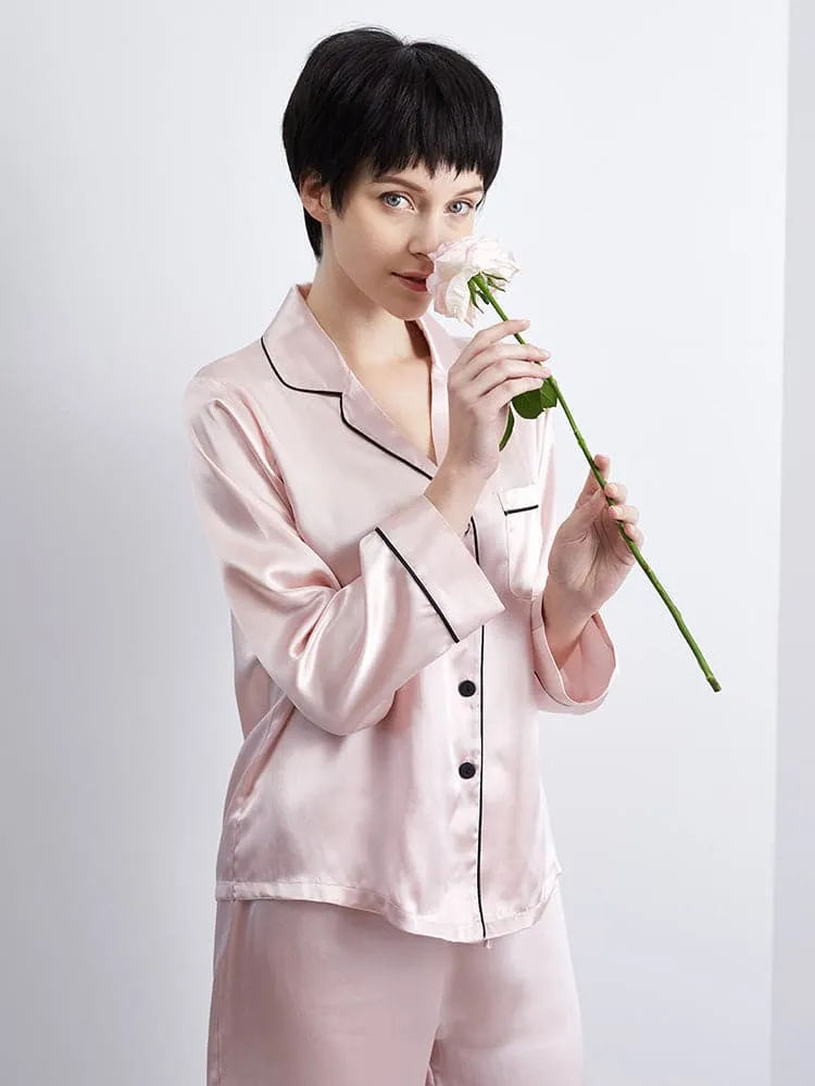 DISANGNI Ladies Silk Pajamas Comfortable Two-piece Long Sleeve 100% Mulberry Silk 22 Momme Real Mulberry Silk Pajamas Ladies