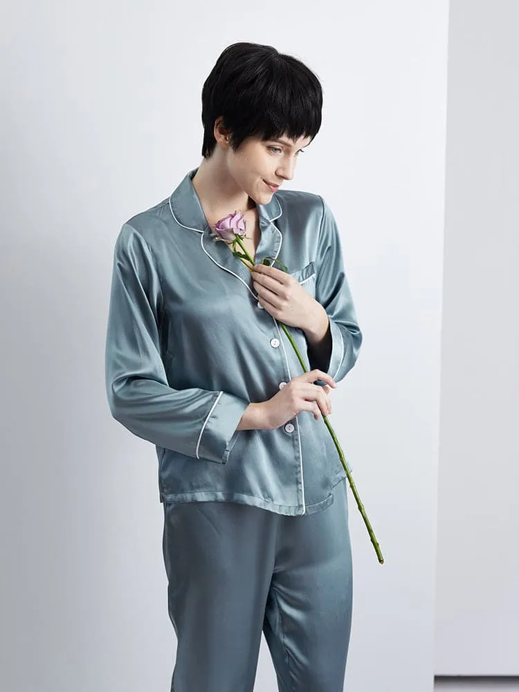 DISANGNI Ladies Silk Pajamas Comfortable Two-piece Long Sleeve 100% Mulberry Silk 22 Momme Real Mulberry Silk Pajamas Ladies