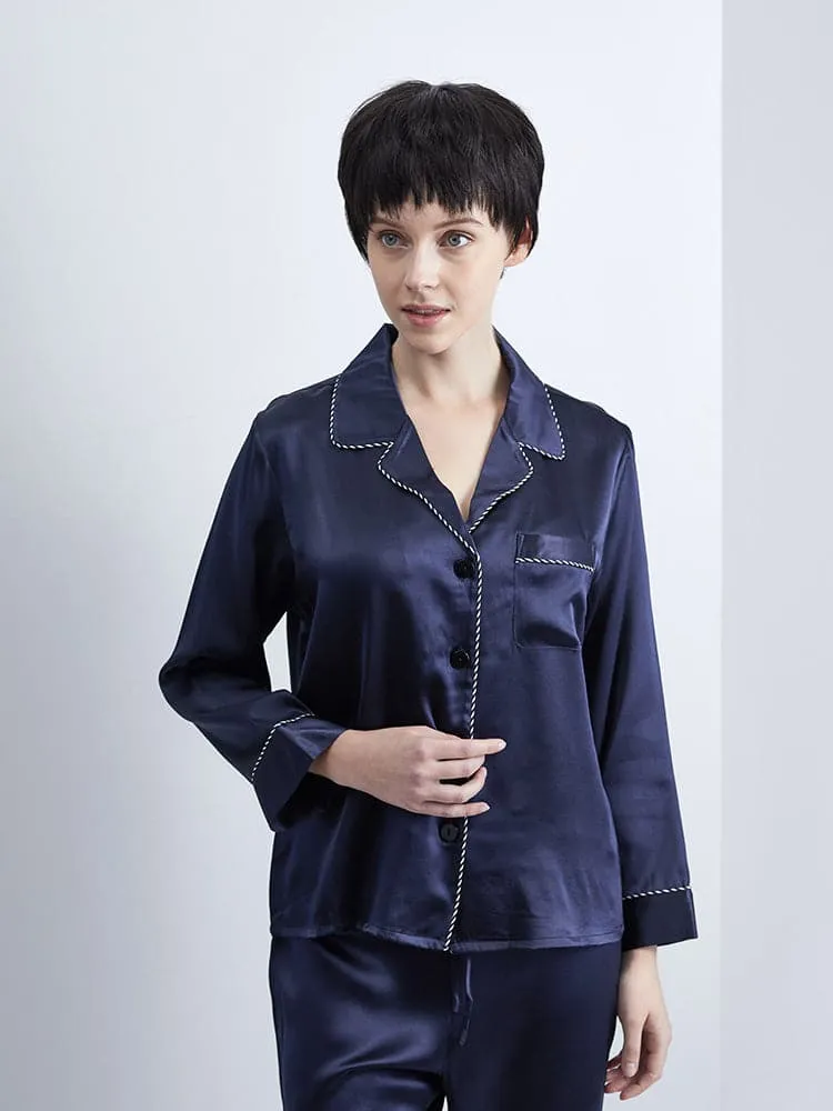 DISANGNI Ladies Silk Pajamas Comfortable Two-piece Long Sleeve 100% Mulberry Silk 22 Momme Real Mulberry Silk Pajamas Ladies