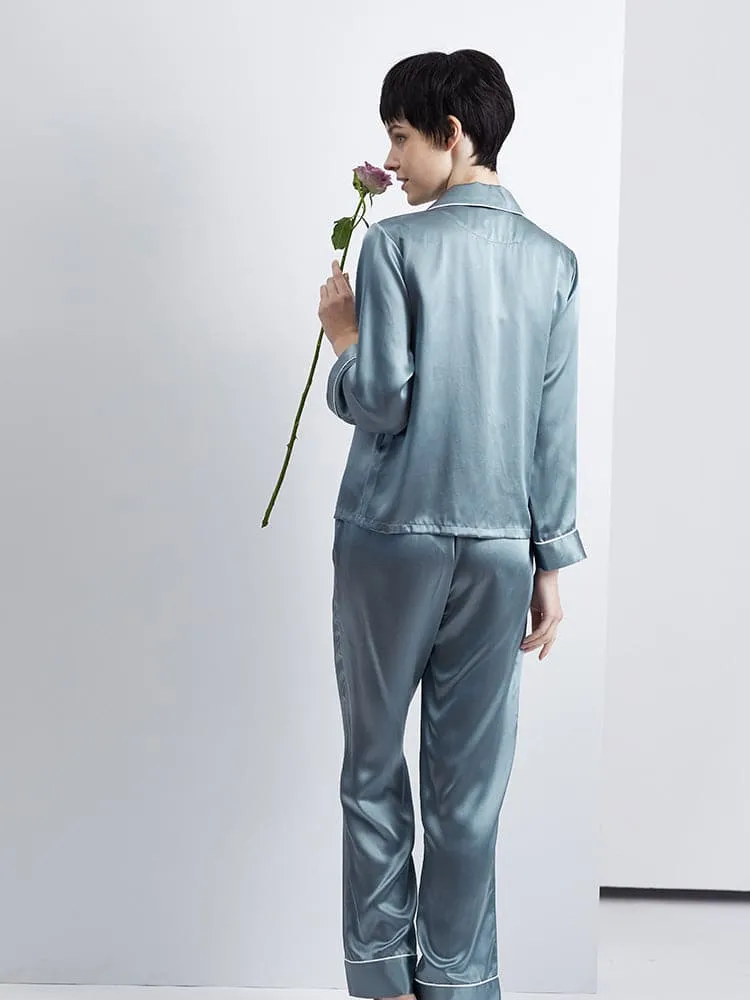 DISANGNI Ladies Silk Pajamas Comfortable Two-piece Long Sleeve 100% Mulberry Silk 22 Momme Real Mulberry Silk Pajamas Ladies