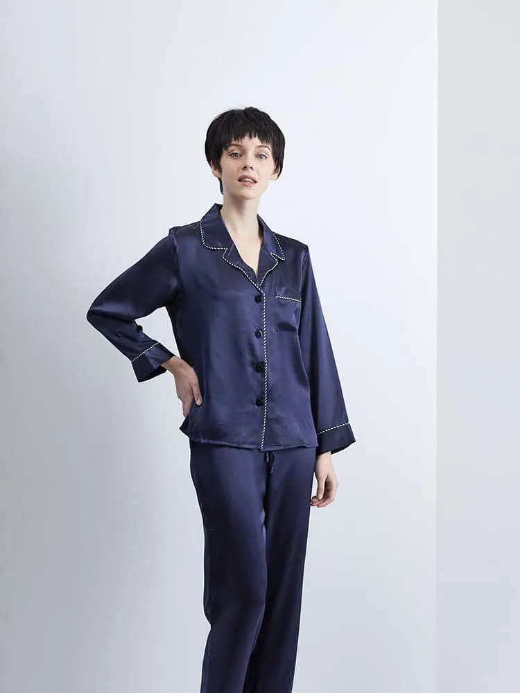 DISANGNI Ladies Silk Pajamas Comfortable Two-piece Long Sleeve 100% Mulberry Silk 22 Momme Real Mulberry Silk Pajamas Ladies
