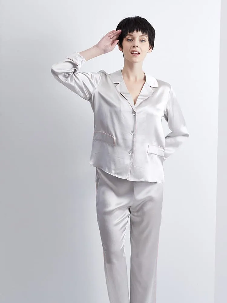 DISANGNI Ladies Silk Pajamas Comfortable Two-piece Long Sleeve 100% Mulberry Silk 22 Momme Real Mulberry Silk Pajamas Ladies