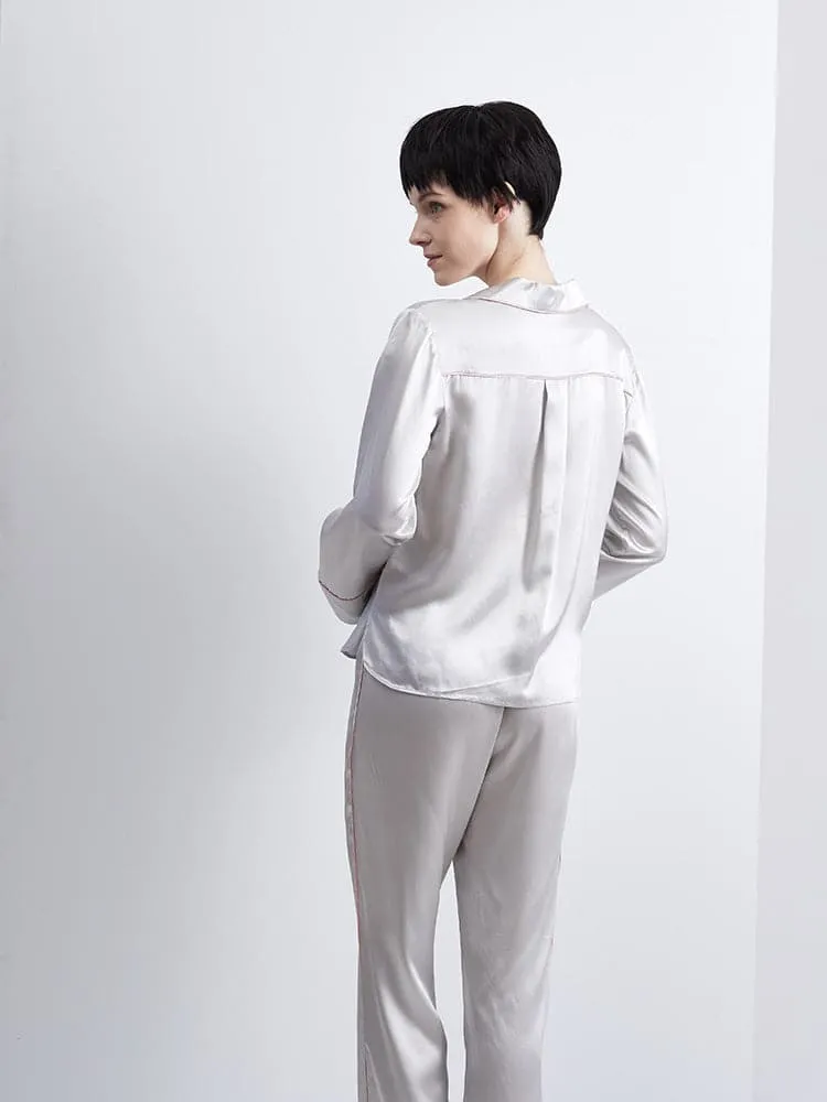 DISANGNI Ladies Silk Pajamas Comfortable Two-piece Long Sleeve 100% Mulberry Silk 22 Momme Real Mulberry Silk Pajamas Ladies