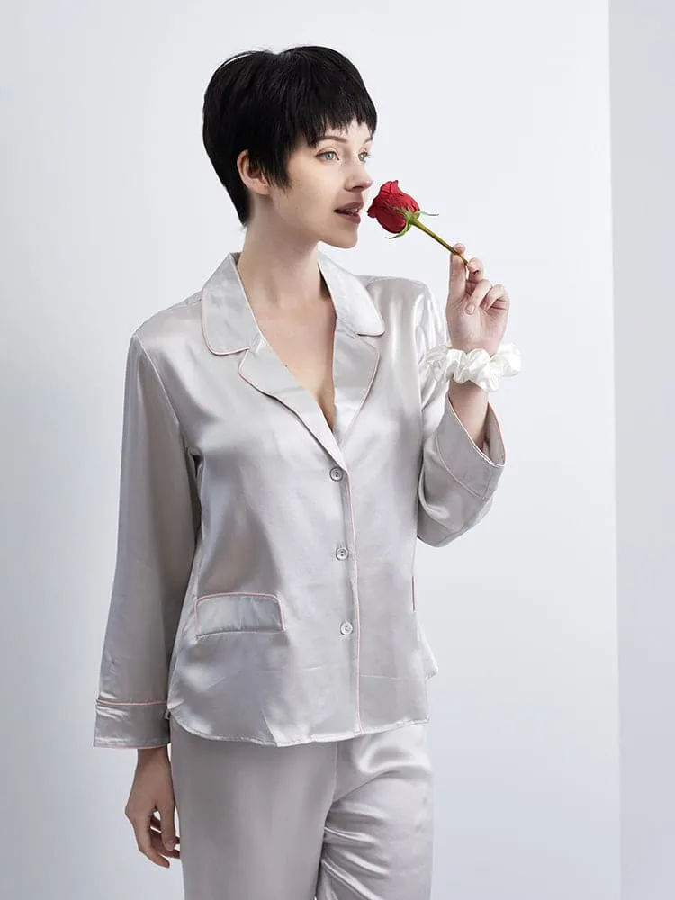 DISANGNI Ladies Silk Pajamas Comfortable Two-piece Long Sleeve 100% Mulberry Silk 22 Momme Real Mulberry Silk Pajamas Ladies