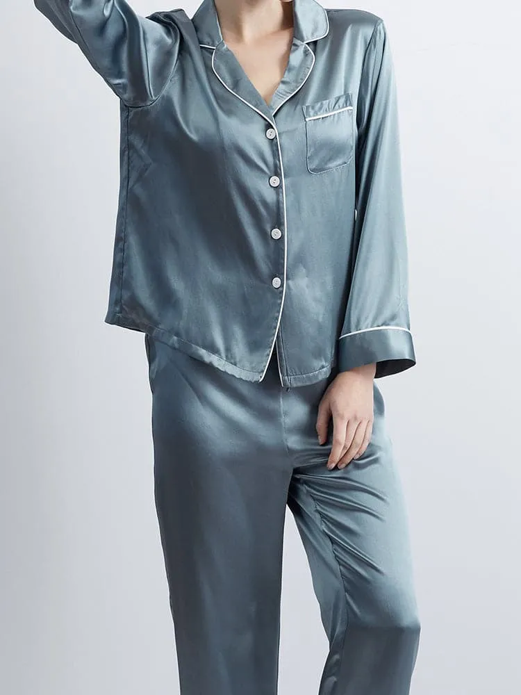 DISANGNI Ladies Silk Pajamas Comfortable Two-piece Long Sleeve 100% Mulberry Silk 22 Momme Real Mulberry Silk Pajamas Ladies