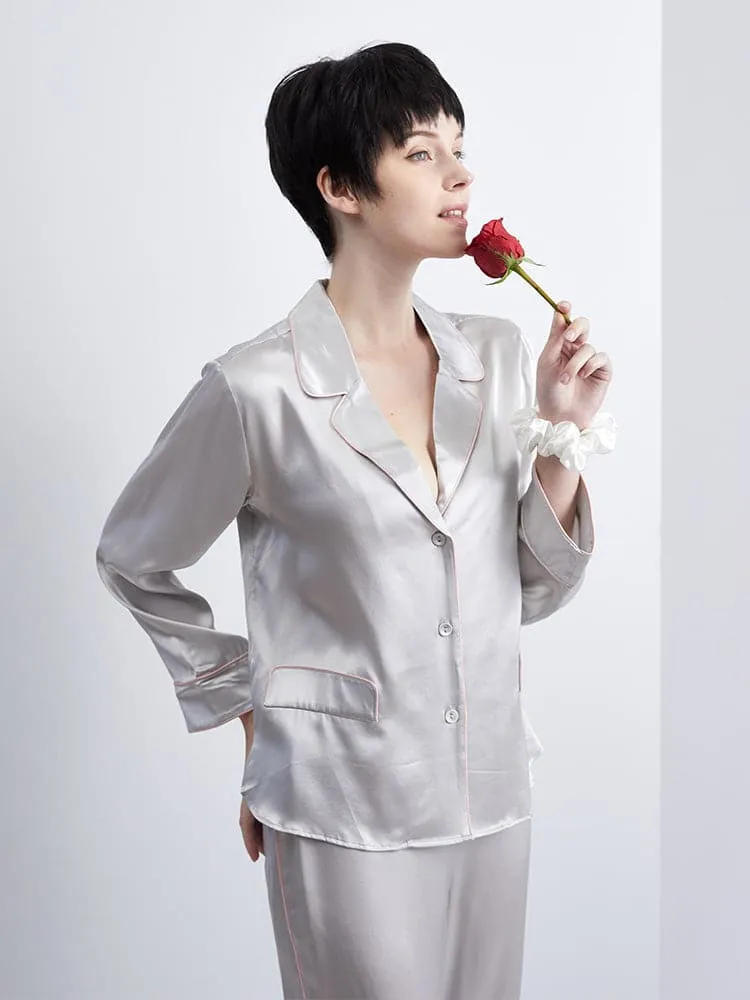 DISANGNI Ladies Silk Pajamas Comfortable Two-piece Long Sleeve 100% Mulberry Silk 22 Momme Real Mulberry Silk Pajamas Ladies