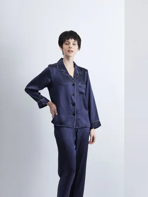 DISANGNI Ladies Silk Pajamas Comfortable Two-piece Long Sleeve 100% Mulberry Silk 22 Momme Real Mulberry Silk Pajamas Ladies