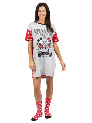 Disney Mickey and Minnie Mouse 2 Piece Nightgown Sleep Shirt with Socks