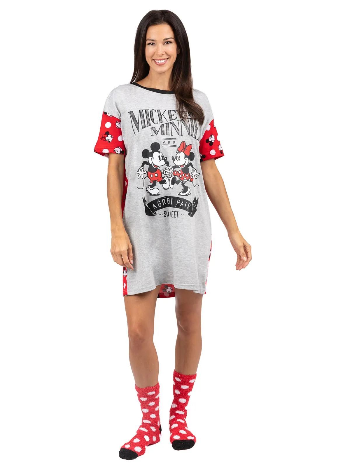 Disney Mickey and Minnie Mouse 2 Piece Nightgown Sleep Shirt with Socks