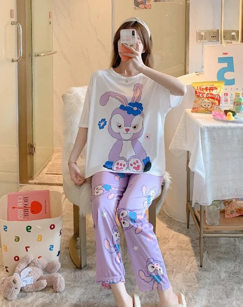 Disney Mickey Minnie Pajamas Women's Summer Three-piece Pajamas Short-sleeved Shorts Trousers X4250046