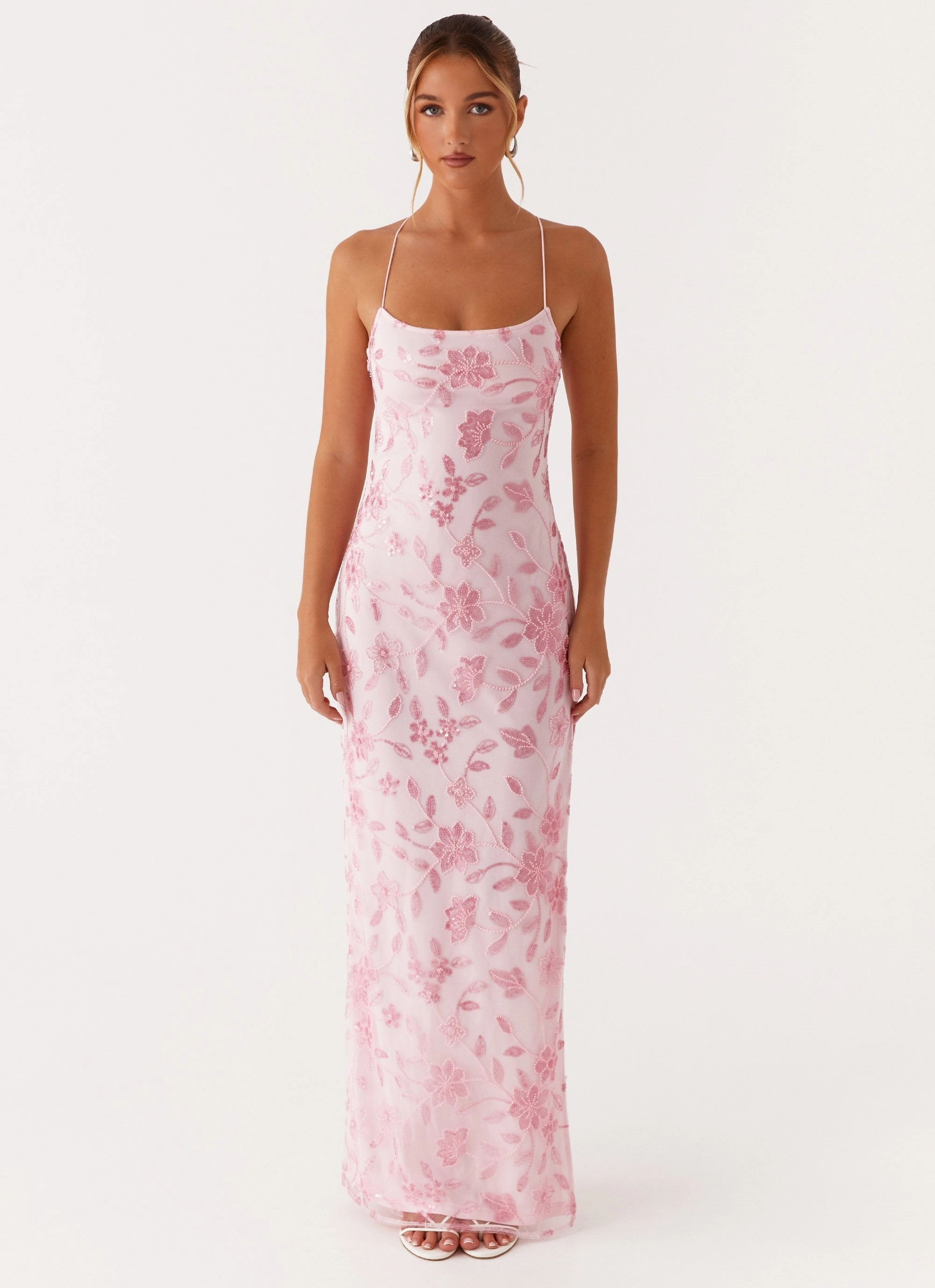 Smooth Outline Bright Lights Beaded Maxi Dress - Pink