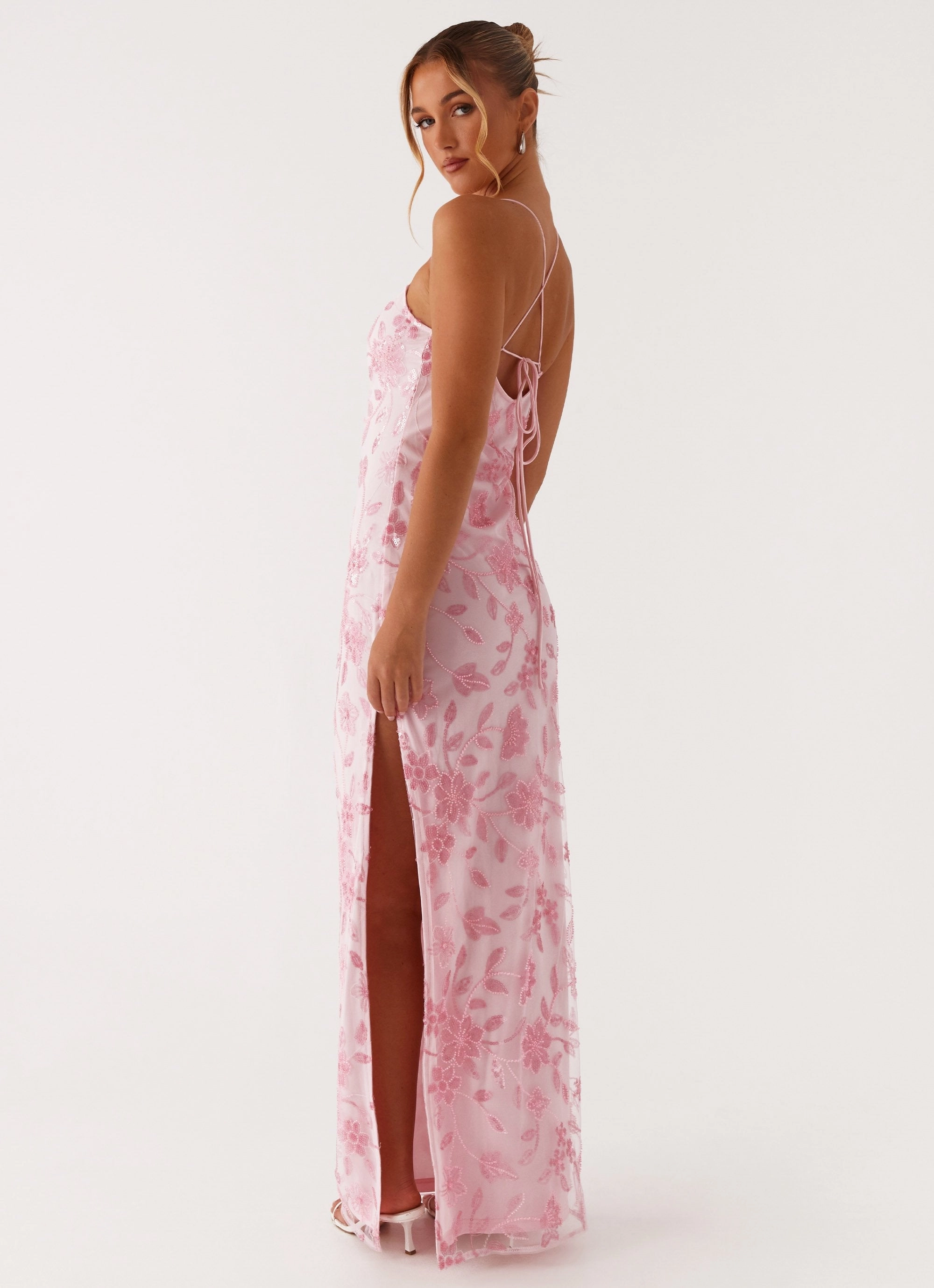 Polished Motion Bright Lights Beaded Maxi Dress - Pink