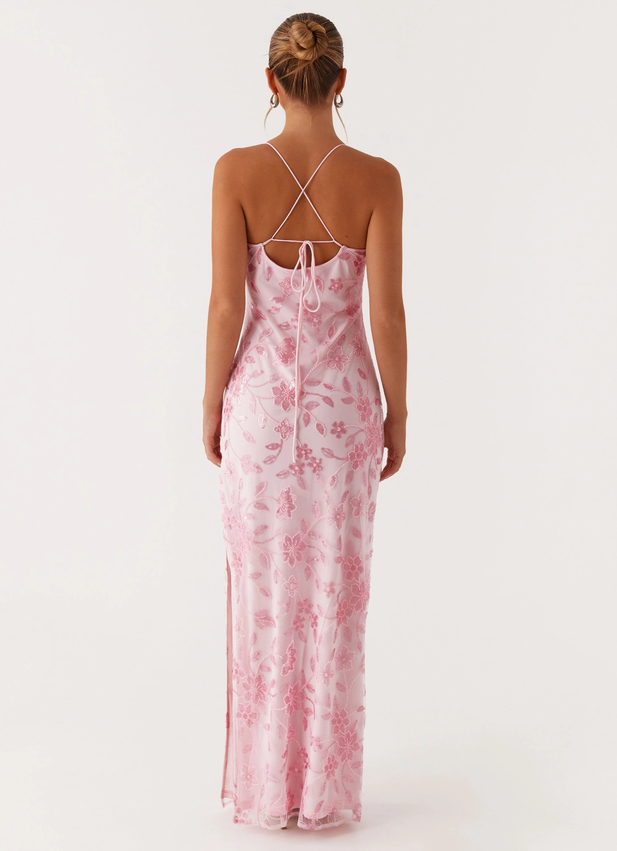 Lined interior Feminine Vibe Bright Lights Beaded Maxi Dress - Pink