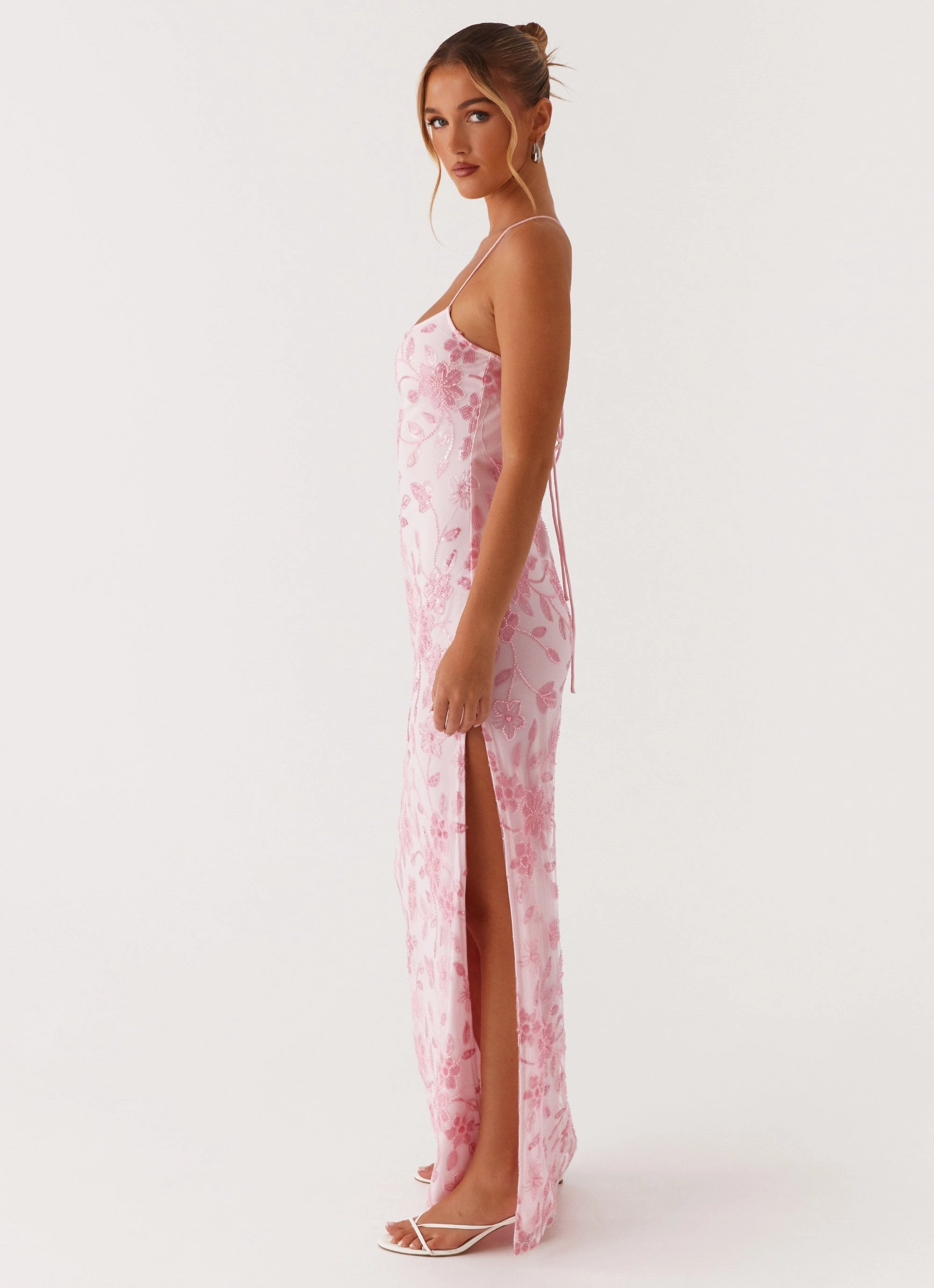 Bright Lights Beaded Maxi Dress - Pink Grab Now