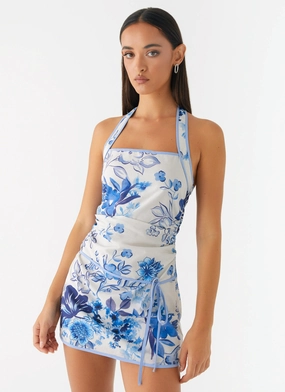 Feminine Touch Garden Party Mini Dress - Serene Sky Floral
