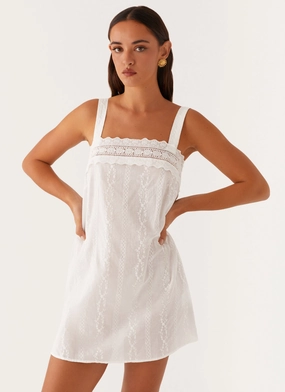 Calla Broderie Mini Dress - White Romantic Style Skirt Flare