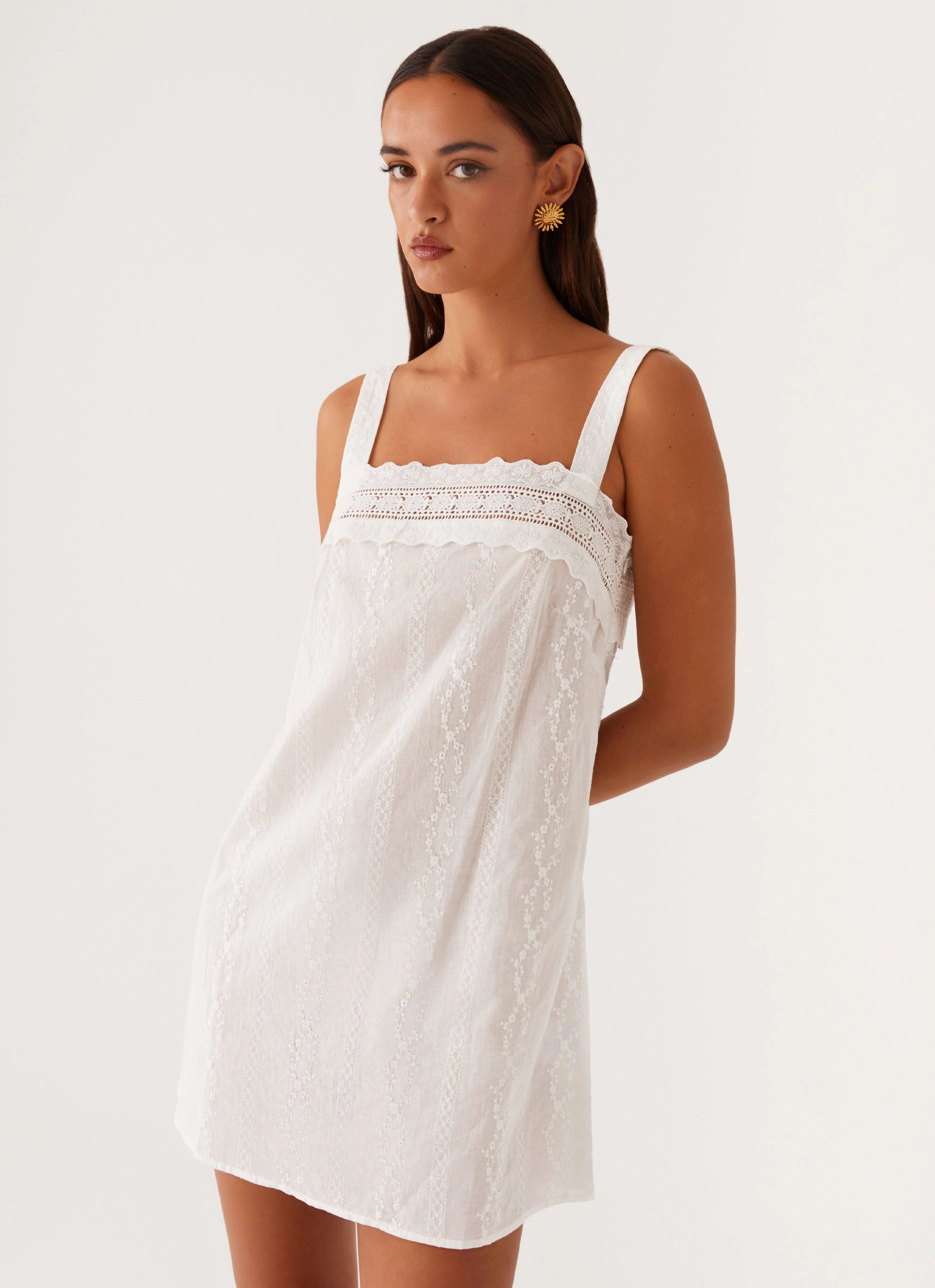 Calla Broderie Mini Dress - White Fashionable appearance Scalloped-Edge