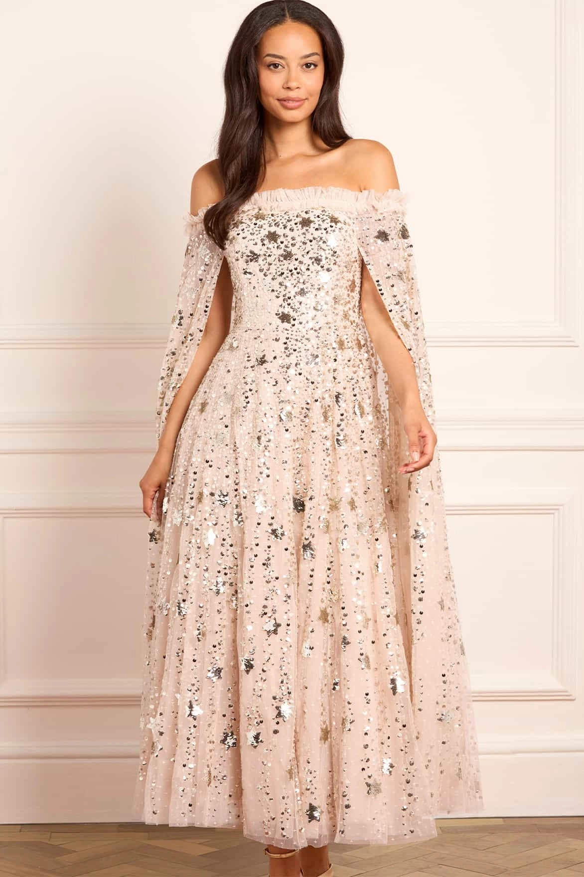 Fitted Base Shooting Stars Cape Ankle Gown