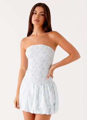 Panorama Mini Dress - Blue Floral Chic and Cozy Simple Form